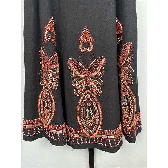 Basil & Maude Beaded Maxi Skirt Womens 10 Black Embellished Butterfly Boho Artsy - Picture 4 of 11